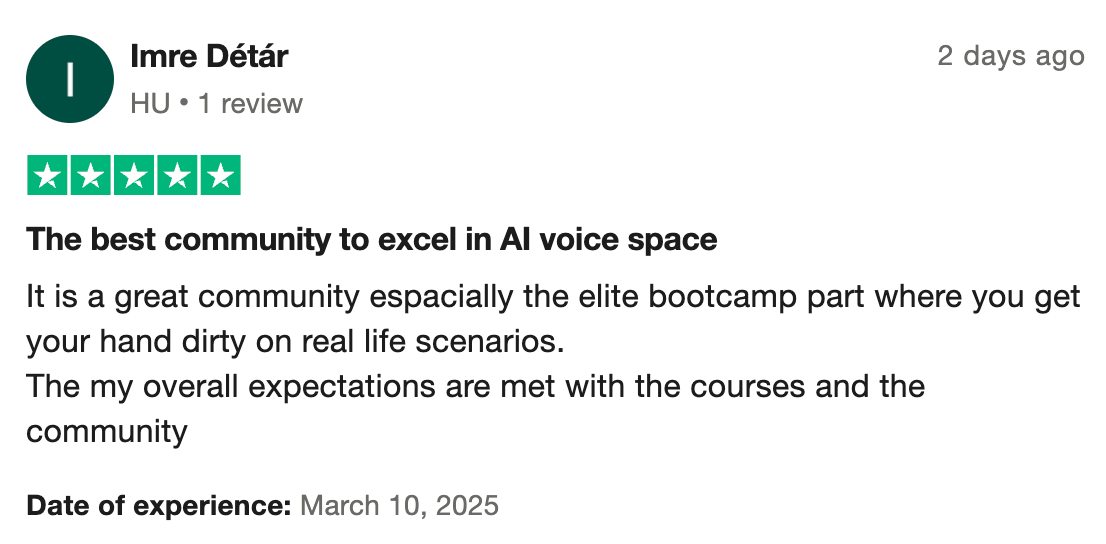 Voice AI Bootcamp member testimonial 4