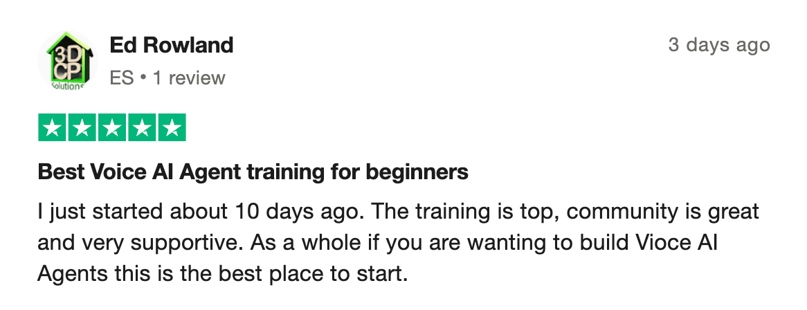 Voice AI Bootcamp member testimonial 30