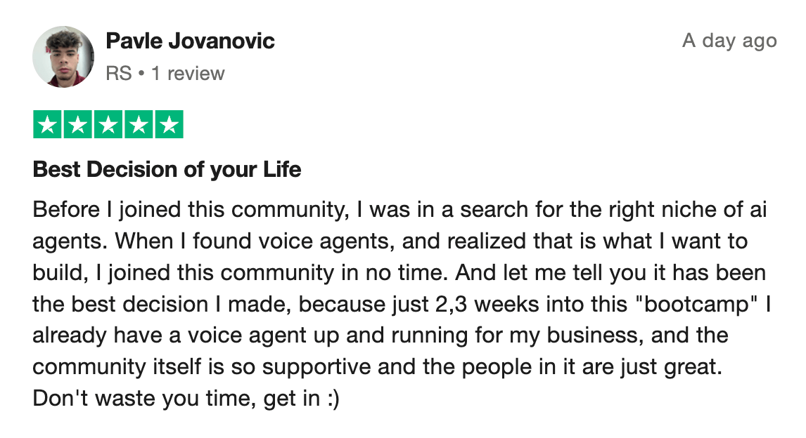 Voice AI Bootcamp member testimonial 31